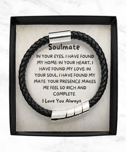 To My Soulmate I Have Found My Love Braided Leather Men's Bracelet