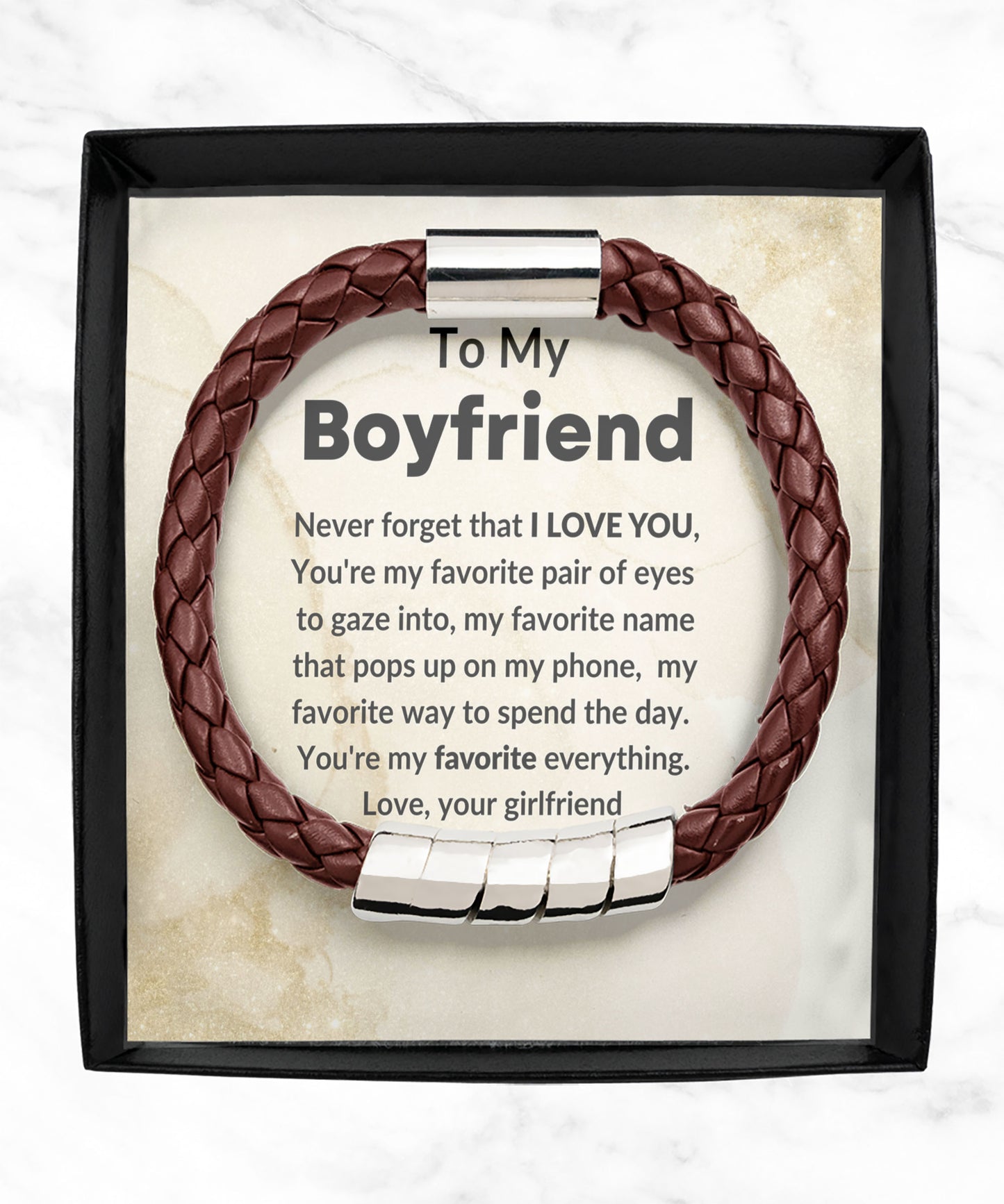 Gift for Boyfriend Vegan Braided Brown Leather Men's Bracelet