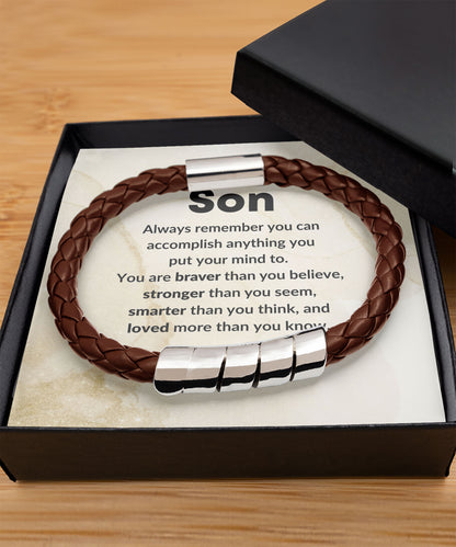 Gift for Son Brown Vegan Leather Braided Men's Bracelet