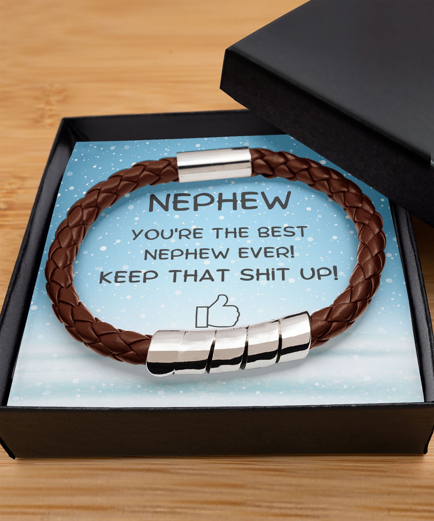 Gift for Nephew Black Braided Vegan Leather Mens Bracelet