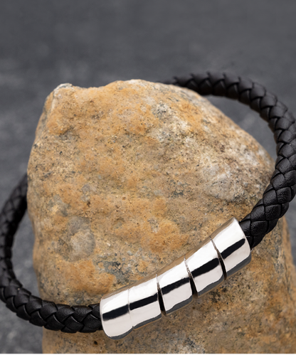 Gift for Nephew Black Braided Vegan Leather Mens Bracelet