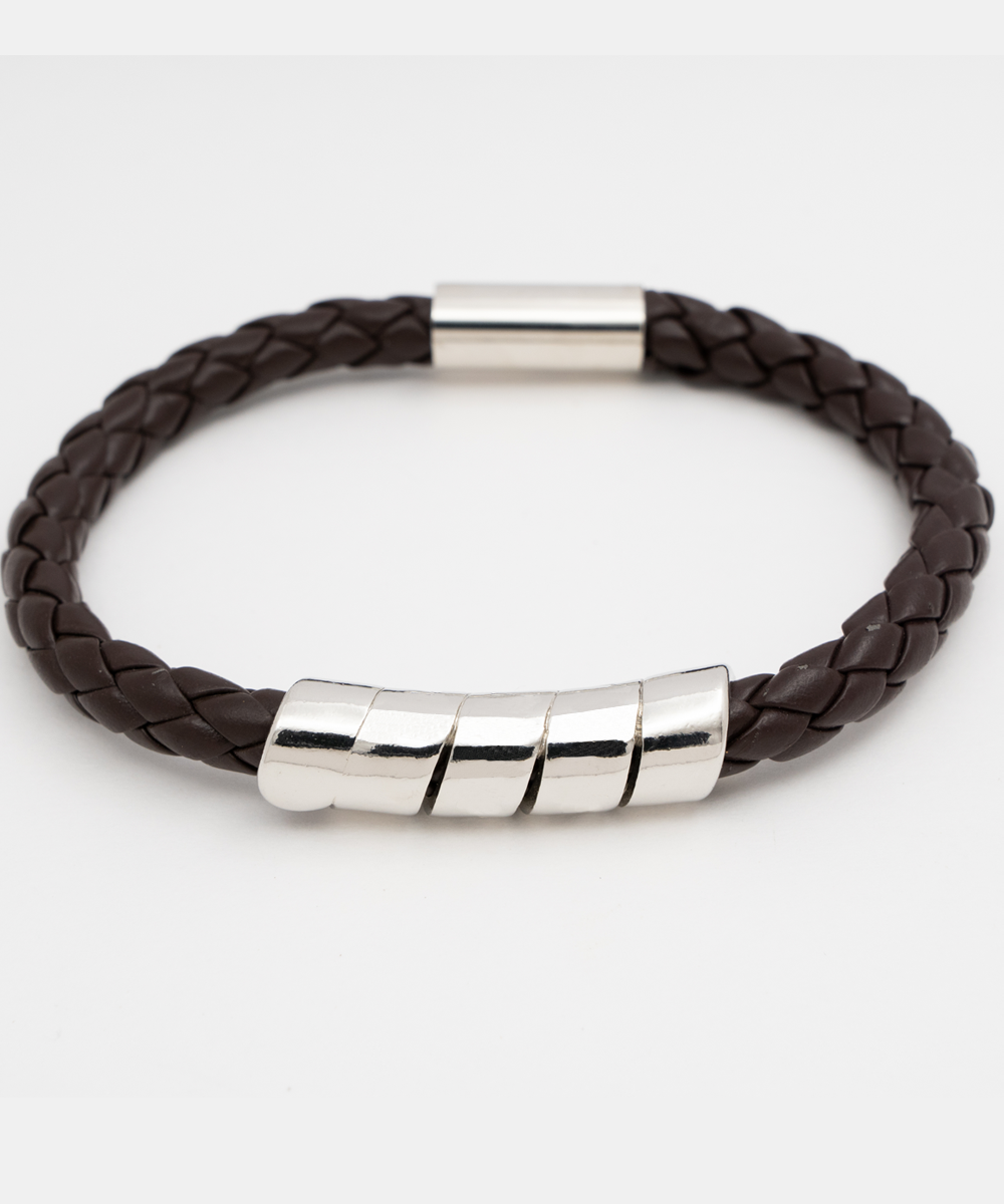 Gift for Son Brown Vegan Leather Braided Men's Bracelet