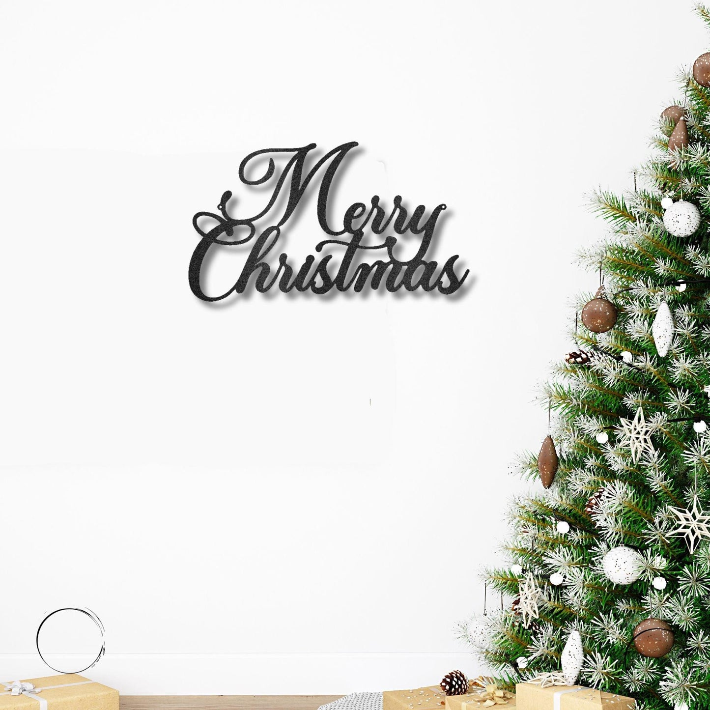 Merry Christmas Script Lettering Metal Wall Sign