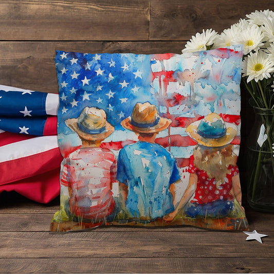 Summertime Kids American Flag Patriotic Pillow Cover