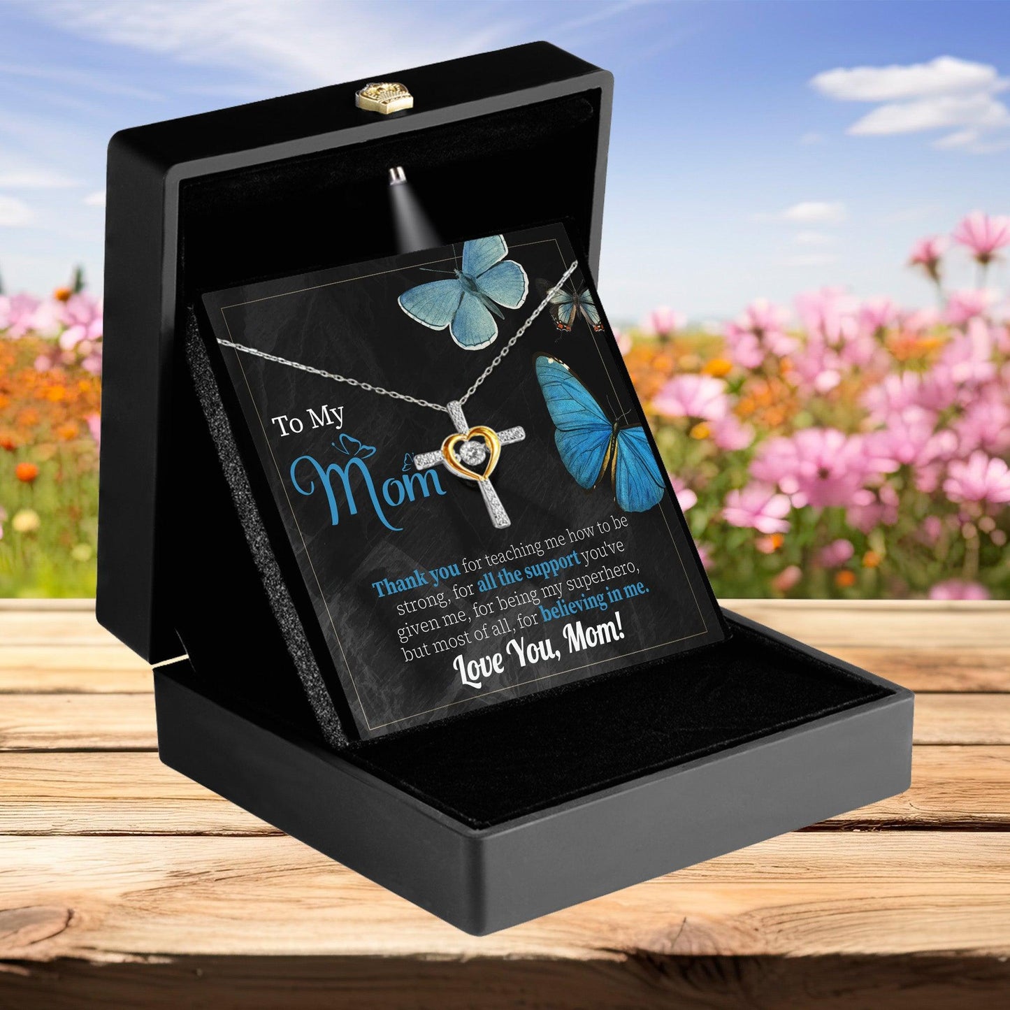 To My Mom Thank you for Believing In Me Cross Pendant Necklace Gift for Mother's Day Birthday