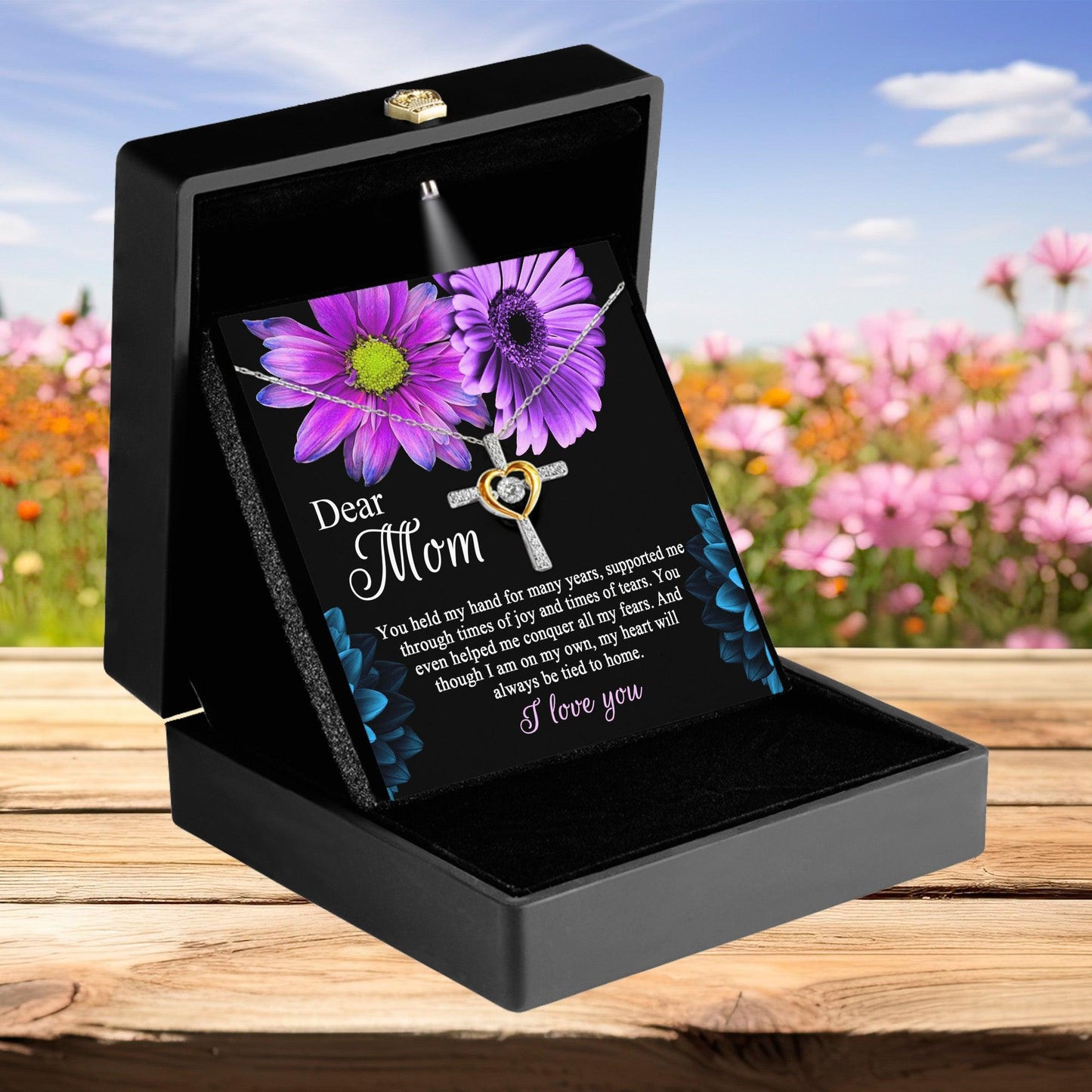 Dear Mom You Held My Hand Through the Years Cross Pendant Necklace