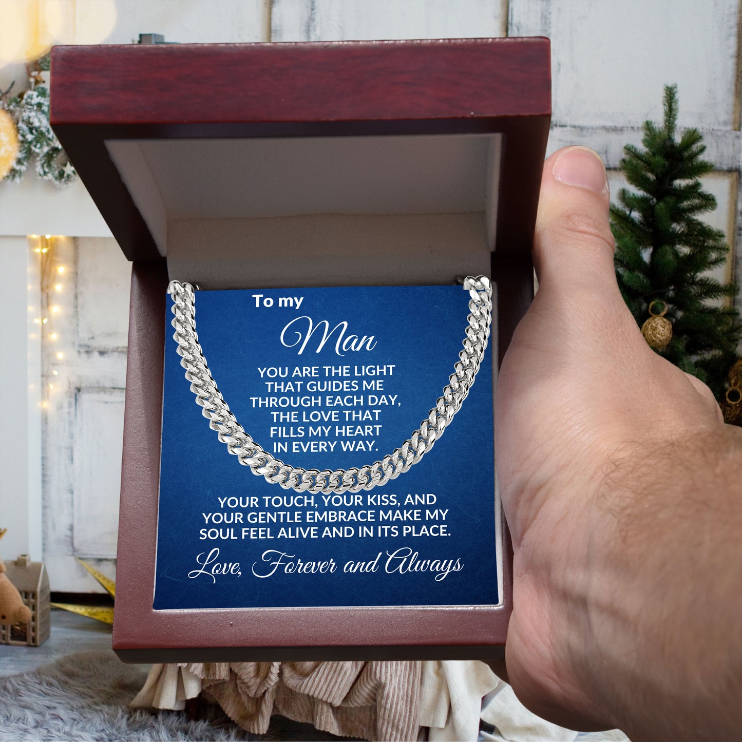 To My Man - You Make My Soul Feel Alive - Cuban Link Necklace with Message Card and Gift Box