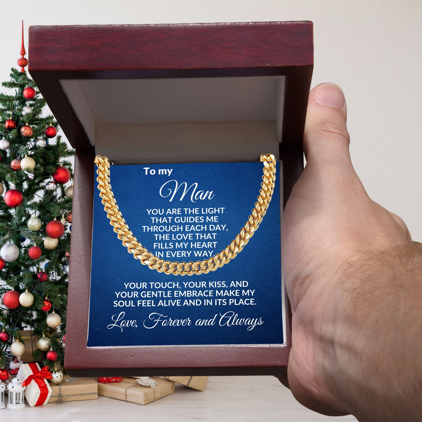 To My Man - You Make My Soul Feel Alive - Cuban Link Necklace with Message Card and Gift Box