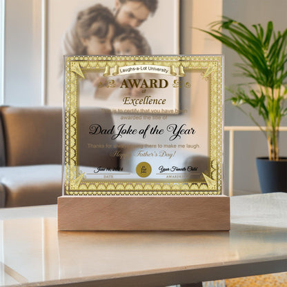 Gift for Dad Award of Excellence for Dad Joke of the Year Personalized Acrylic Plaque