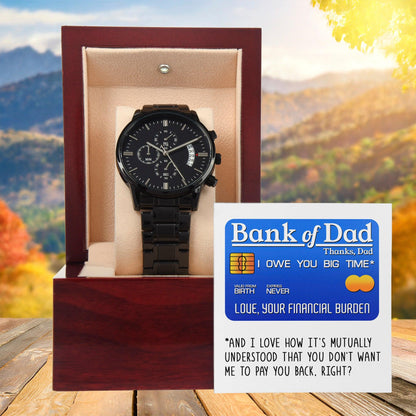 Dad Gift - Bank Of Dad - Black Chronograph Watch