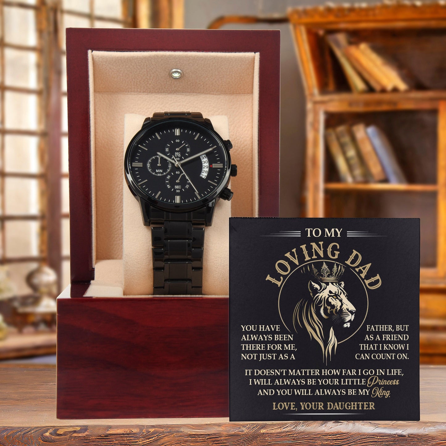 Gift for Dad from Daughter I will Always be Your Princess Black Chronograph Watch