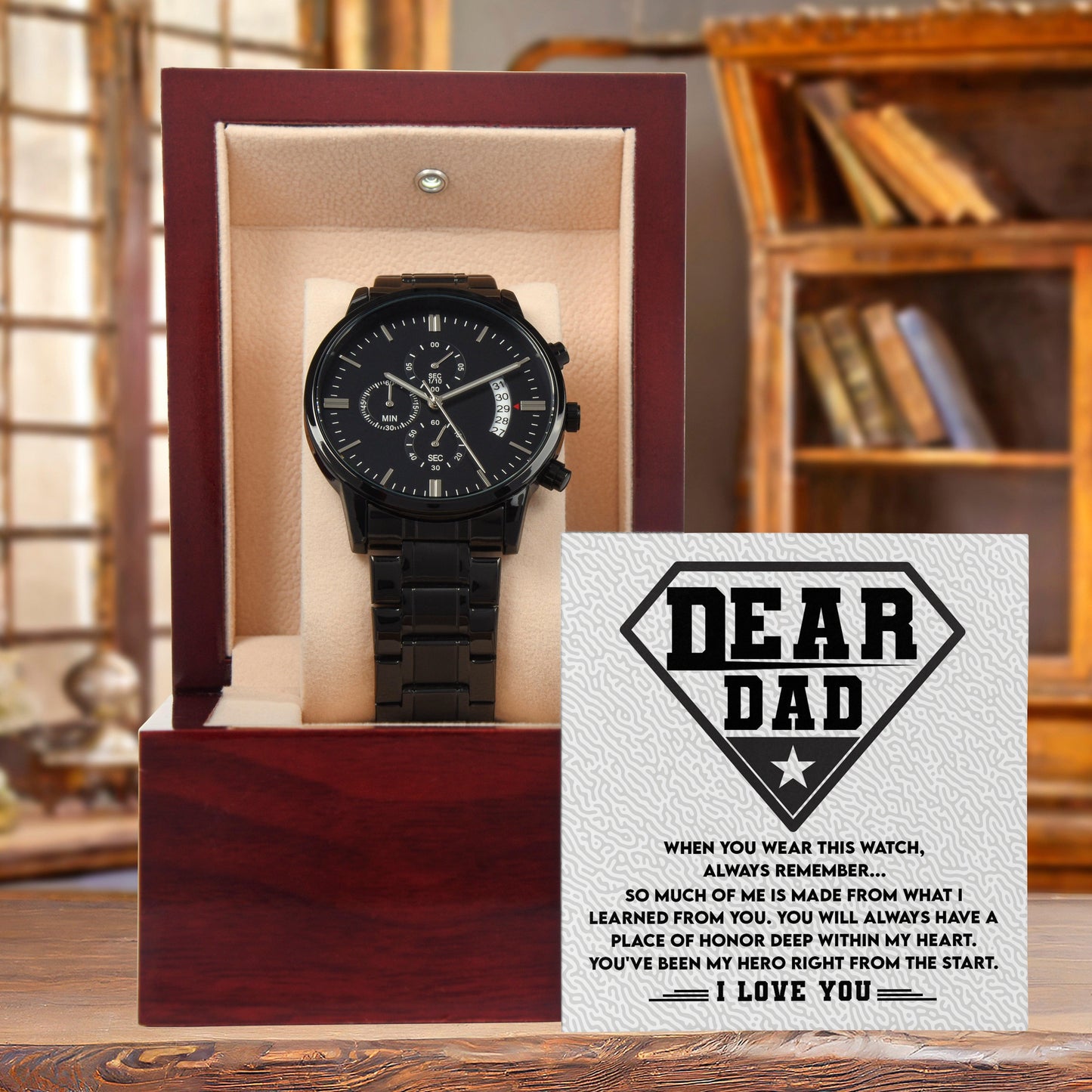 Dear Dad, You are my Hero Men's Black Chronograph Watch