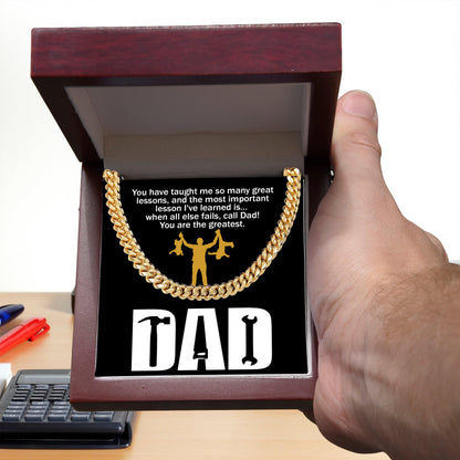 Dad Gift-When All Else Fails, Call Dad Cuban Chain Link Necklace with Gift Box