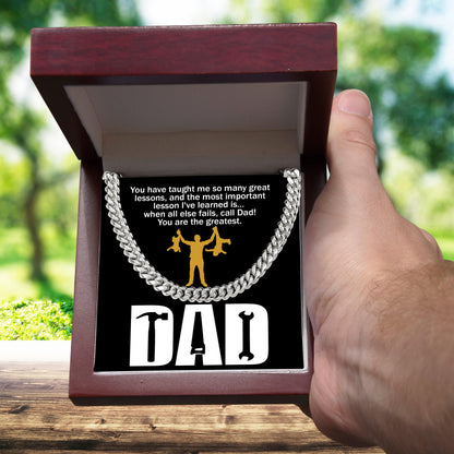 Dad Gift-When All Else Fails, Call Dad Cuban Chain Link Necklace with Gift Box