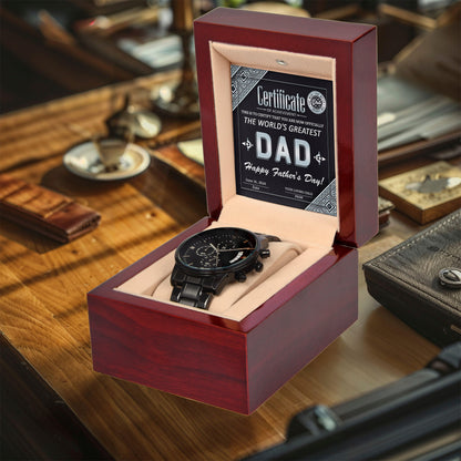 Dad Certificate of Achievement as the World's Greatest Dad Black Chronograph Watch