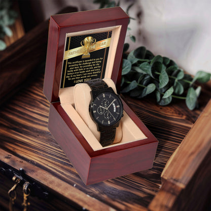 Father of the Year Black Chronograph Watch