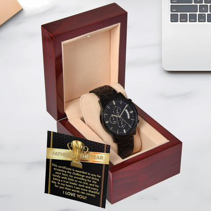 Father of the Year Black Chronograph Watch