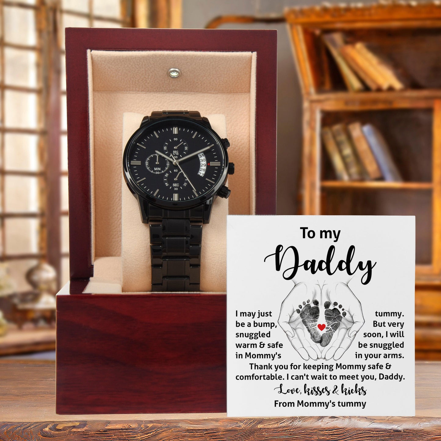 Gift for New Dad from the Baby Bump Black Chronograph Watch