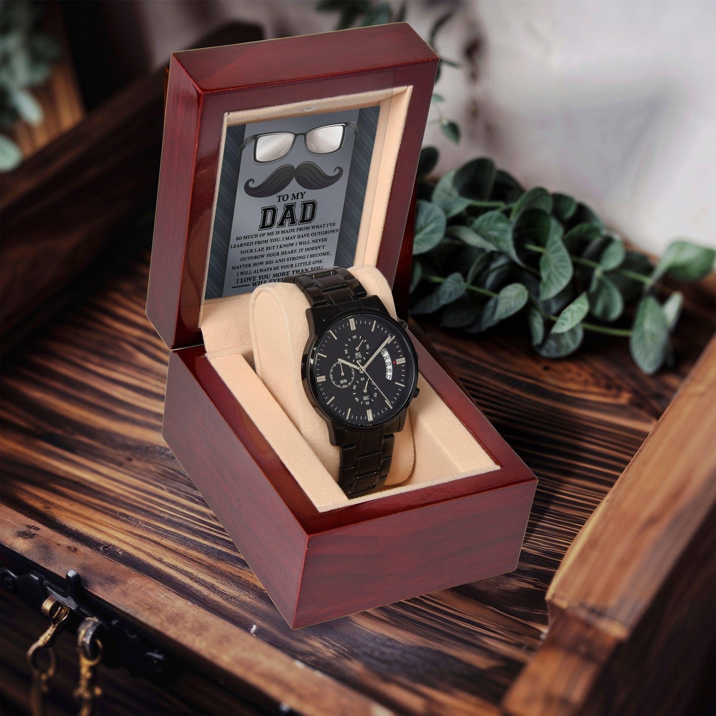 Gift for Dad I Will Always Be Your Little One Black Chronograph Watch