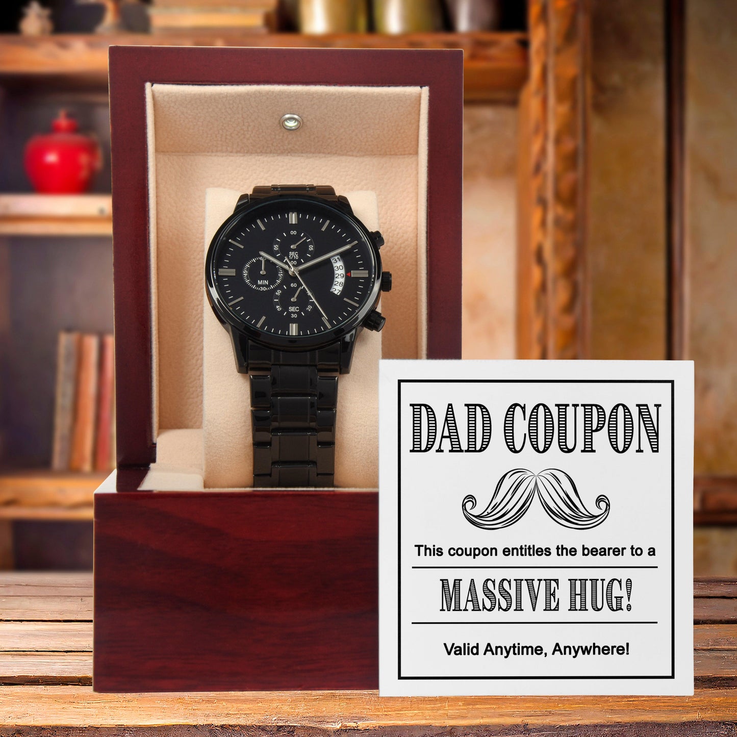 Gift for Dad - Coupon for Massive Hug - Black Chronograph Watch