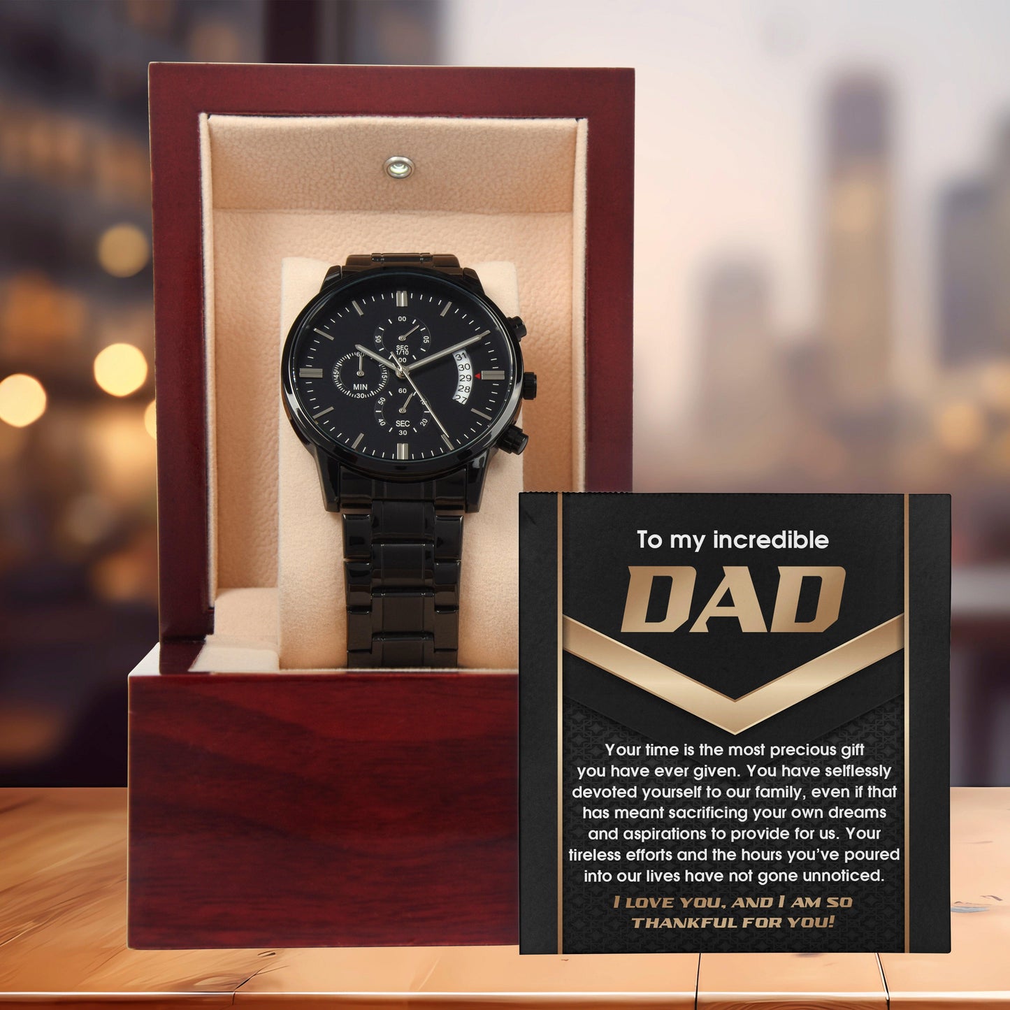 Gift for Dad Your Time Is A Precious Gift Black Chronograph Watch