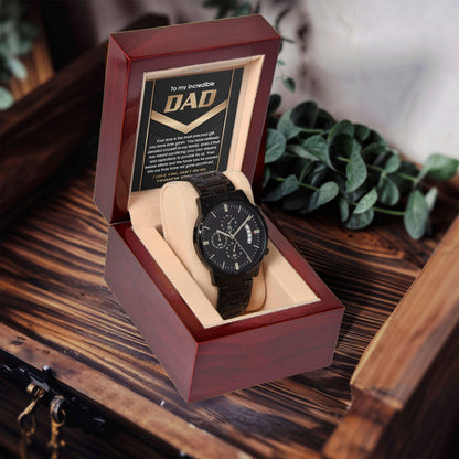 Gift for Dad Your Time Is A Precious Gift Black Chronograph Watch