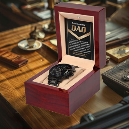 Gift for Dad Your Time Is A Precious Gift Black Chronograph Watch