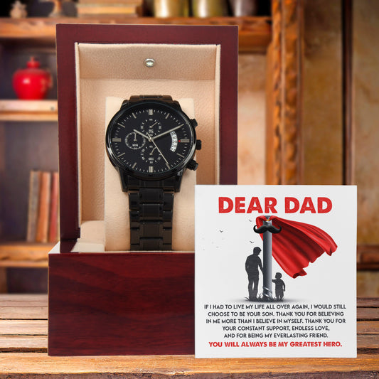 Dad Gift - You Are My Greatest Hero Black Chronograph Watch