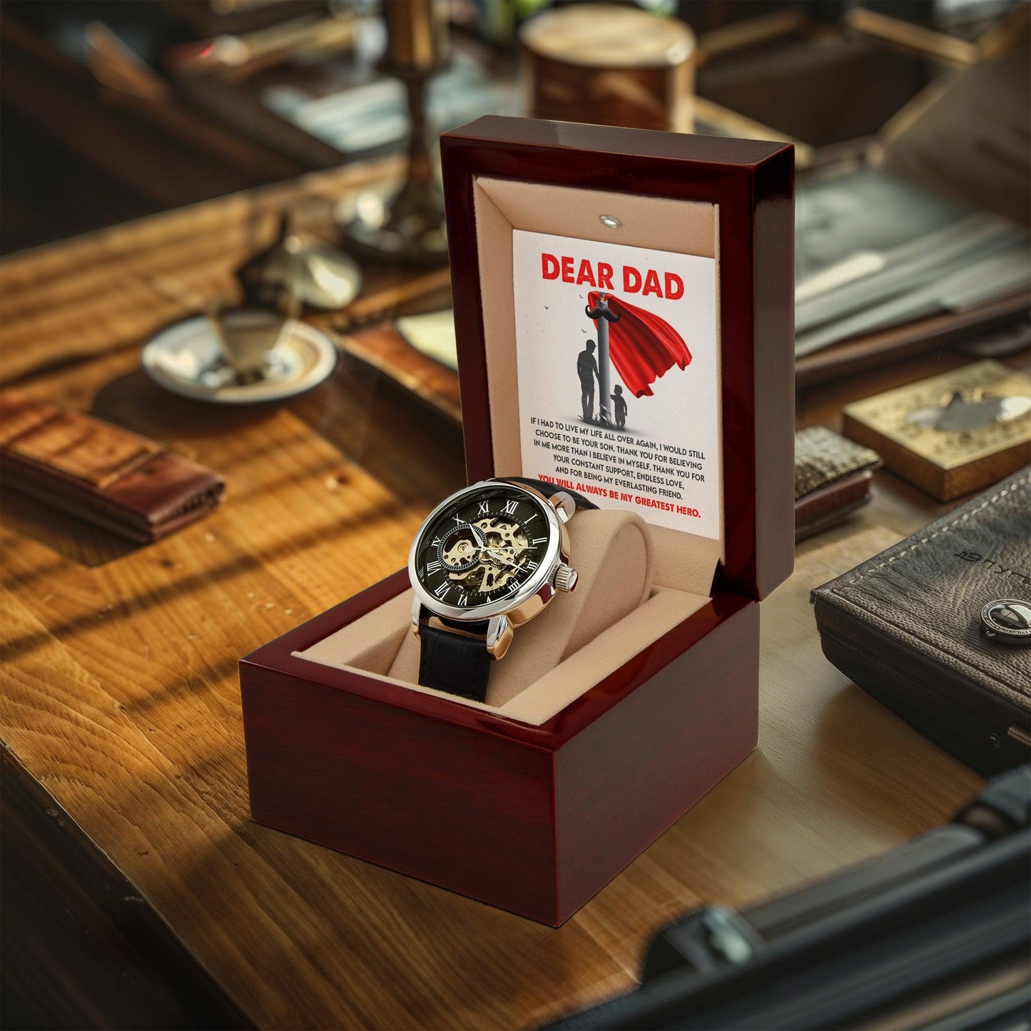 Dad Gift - You Are My Greatest Hero Men's Openwork Watch with Gift Box