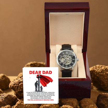 Dad Gift - You Are My Greatest Hero Men's Openwork Watch with Gift Box