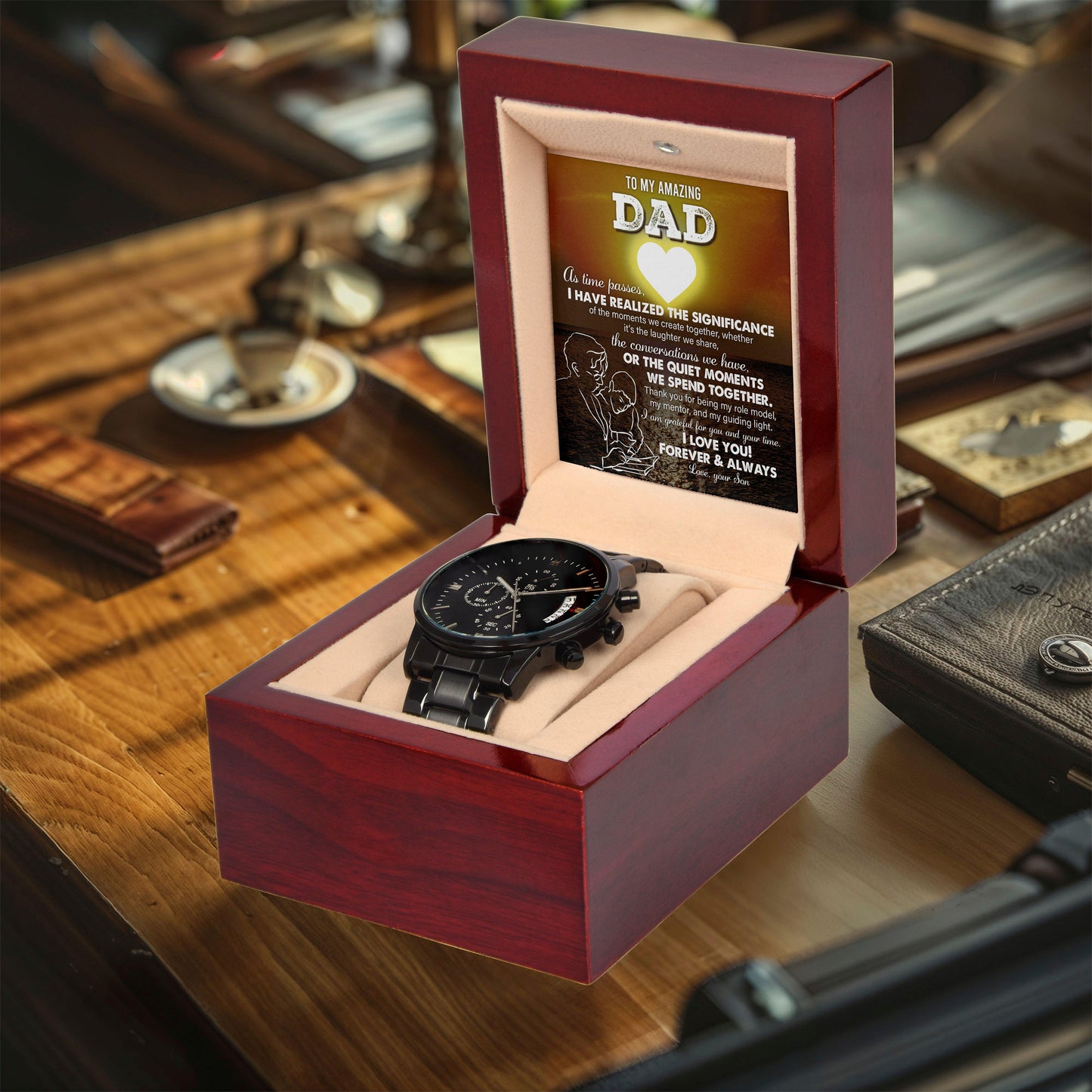 Dad Git You Are My Guiding Light Black Chronograph Watch