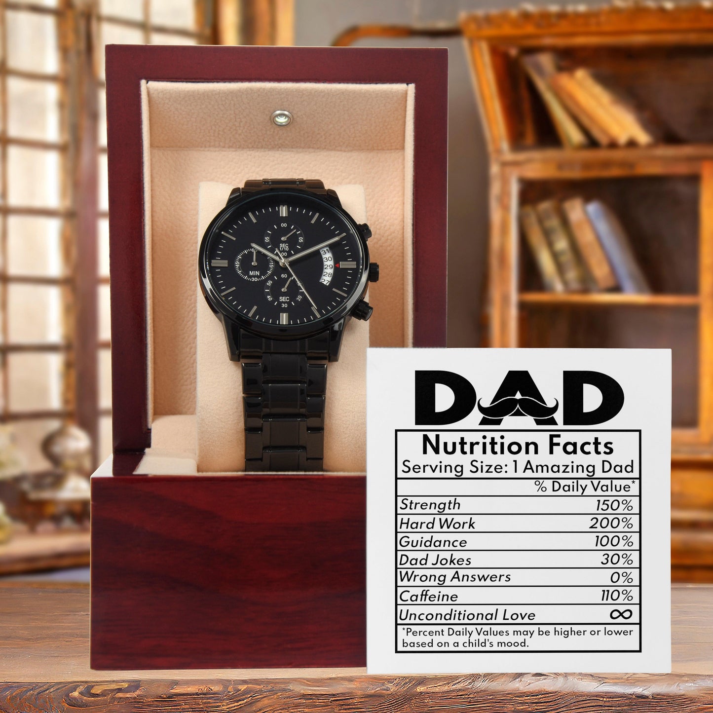 Dad Gift - Funny Nutrition Facts - Black Chronograph Watch