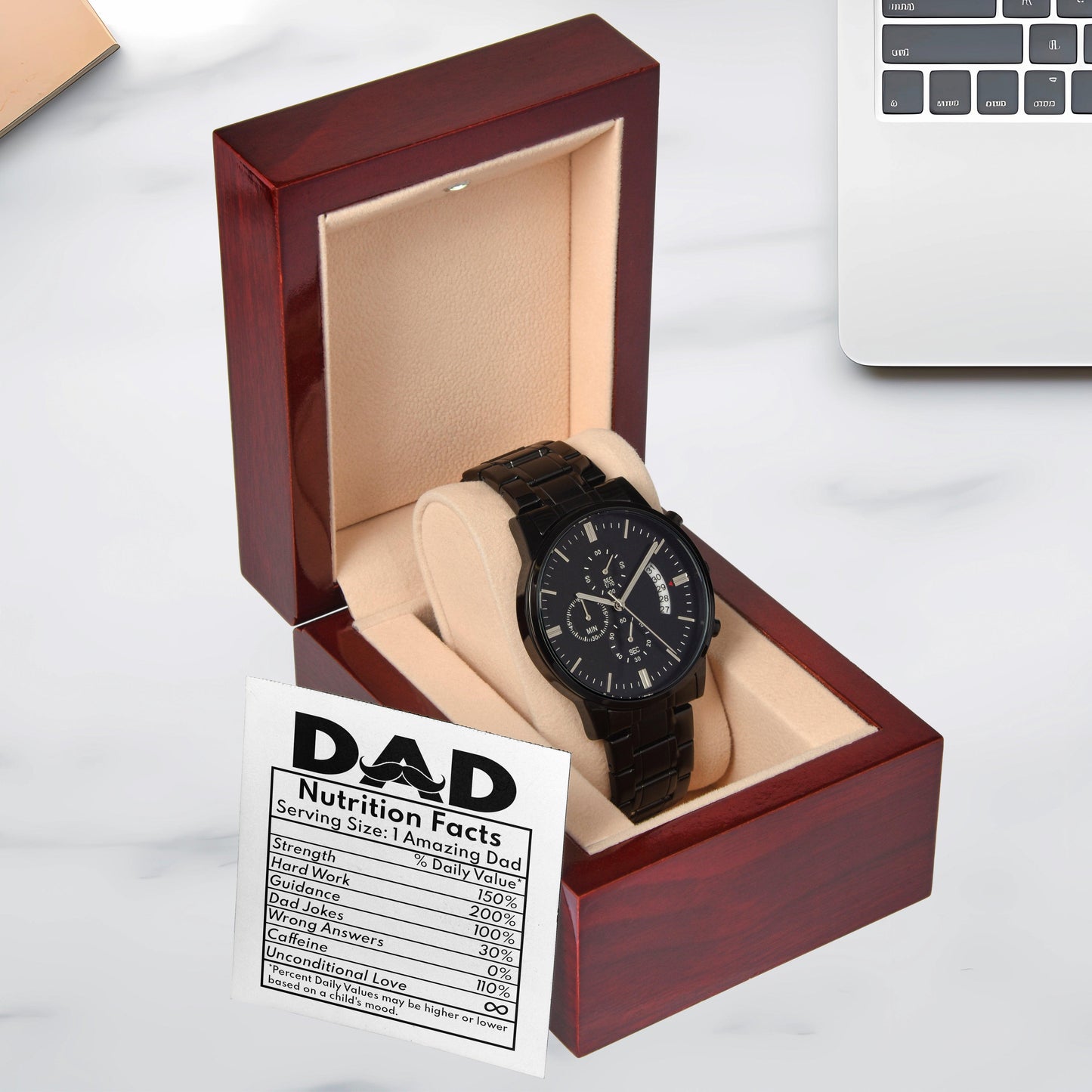 Dad Gift - Funny Nutrition Facts - Black Chronograph Watch