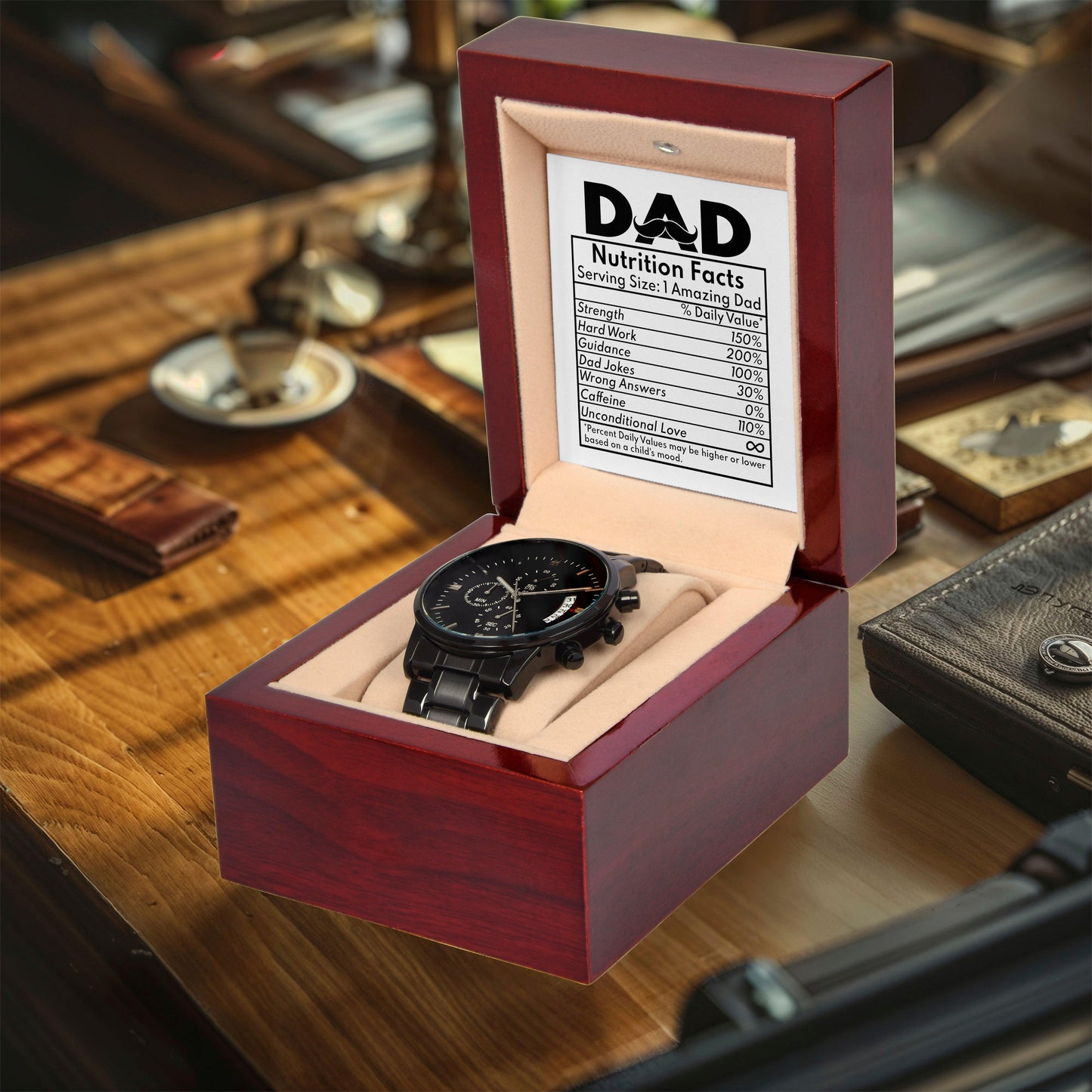 Dad Gift - Funny Nutrition Facts - Black Chronograph Watch