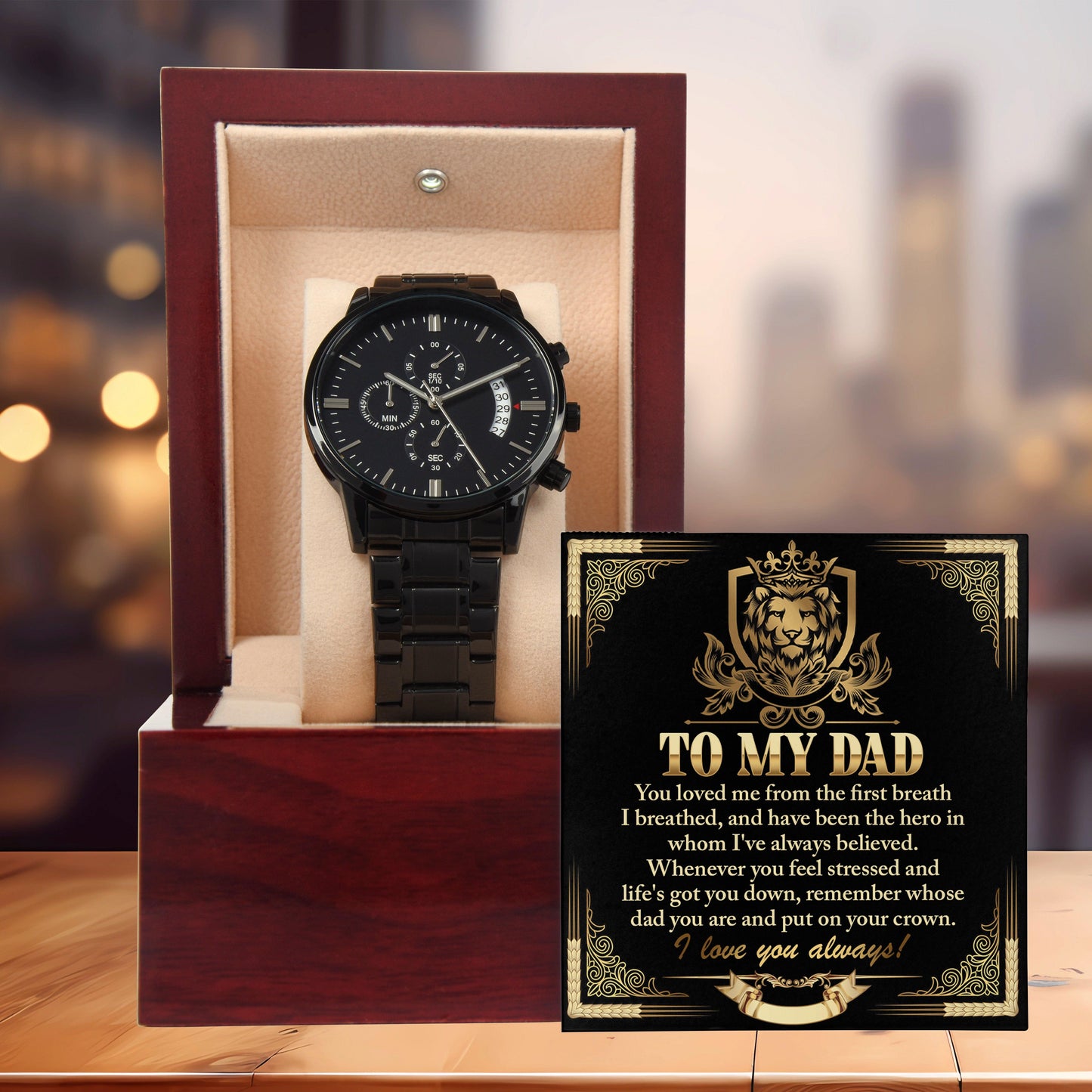 Dad Gift - Put On Your Crown Black Chronograph Watch