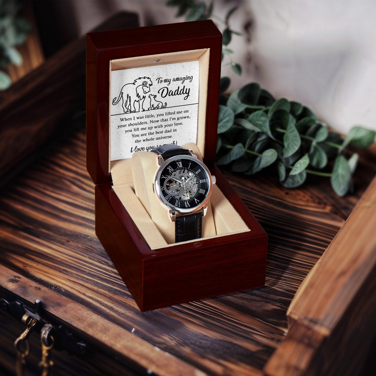 Dad Gift -You Lift My Up With Love Lion and Cub Men's Openwork Watch with Gift Box