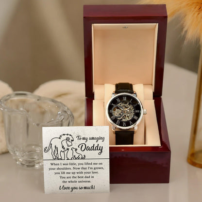 Dad Gift -You Lift My Up With Love Lion and Cub Men's Openwork Watch with Gift Box