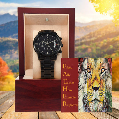 Dad Gift - Friend Ally Teacher Hero Example Respected - Black Chronograph Watch