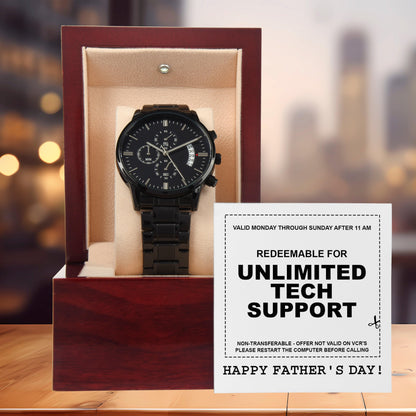 Gift for Dad - Redeem for Unlimited Tech Support - Black Chronograph Watch