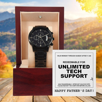 Gift for Dad - Redeem for Unlimited Tech Support - Black Chronograph Watch