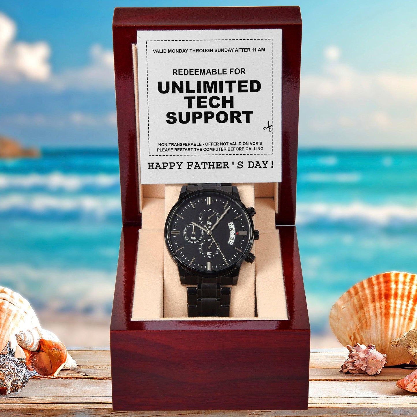 Gift for Dad - Redeem for Unlimited Tech Support - Black Chronograph Watch