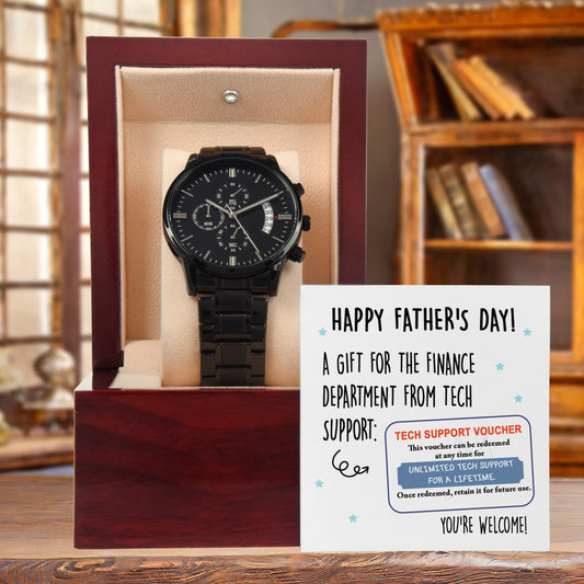 Dad Gift - Tech Support Voucher - Black Chronograph Watch