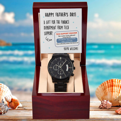 Dad Gift - Tech Support Voucher - Black Chronograph Watch