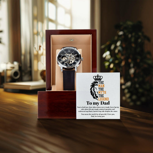 Dad Gift-The Man, The Myth, The Legend Men's Openwork Watch with Gift Box