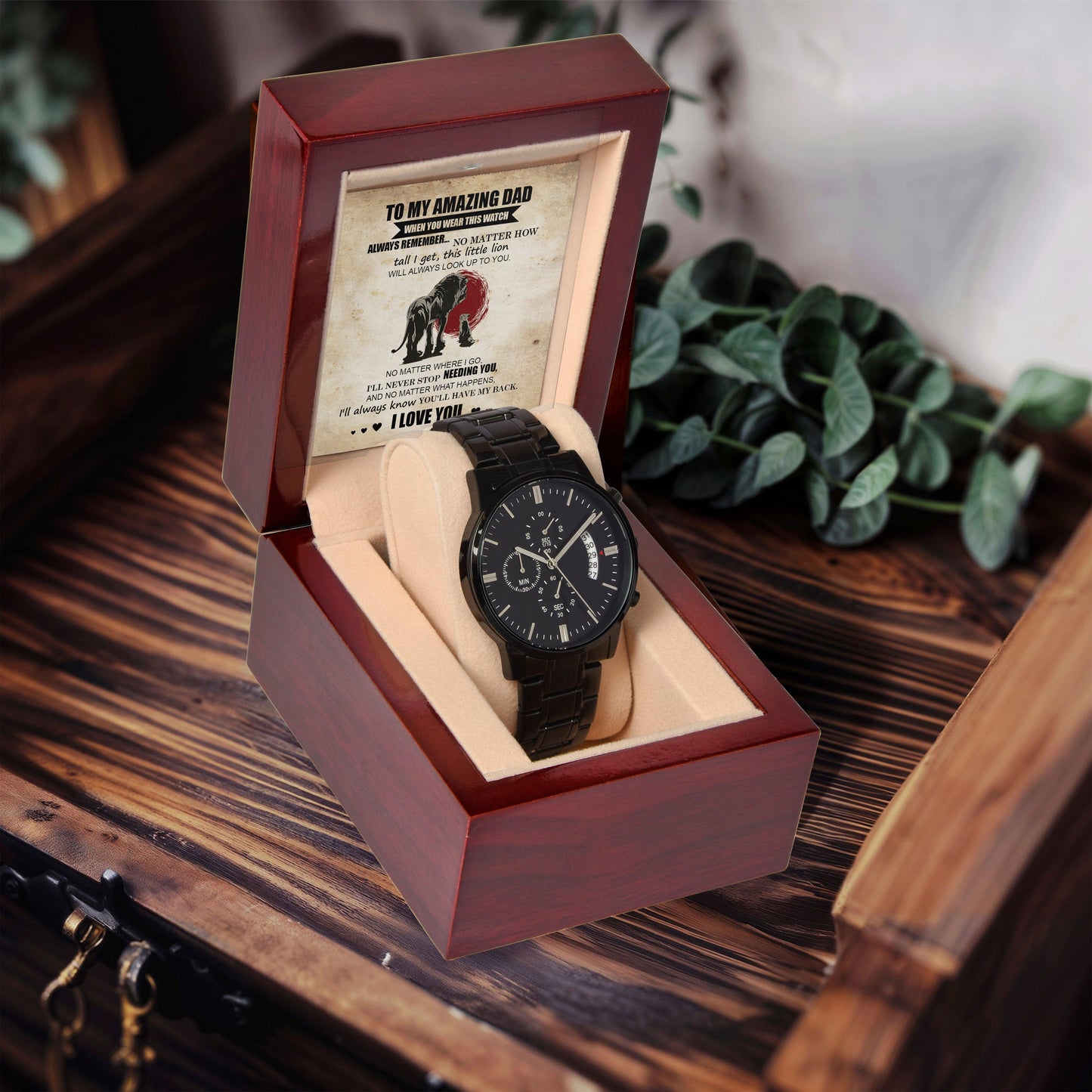 Dad Gift - This Little Lion Will Always Look Up to You - Black Chronograph Watch