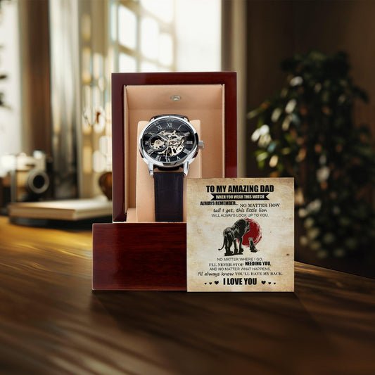 Dad Gift - This Little Lion Will Always Look Up to You Men's Openwork Watch with Gift Box