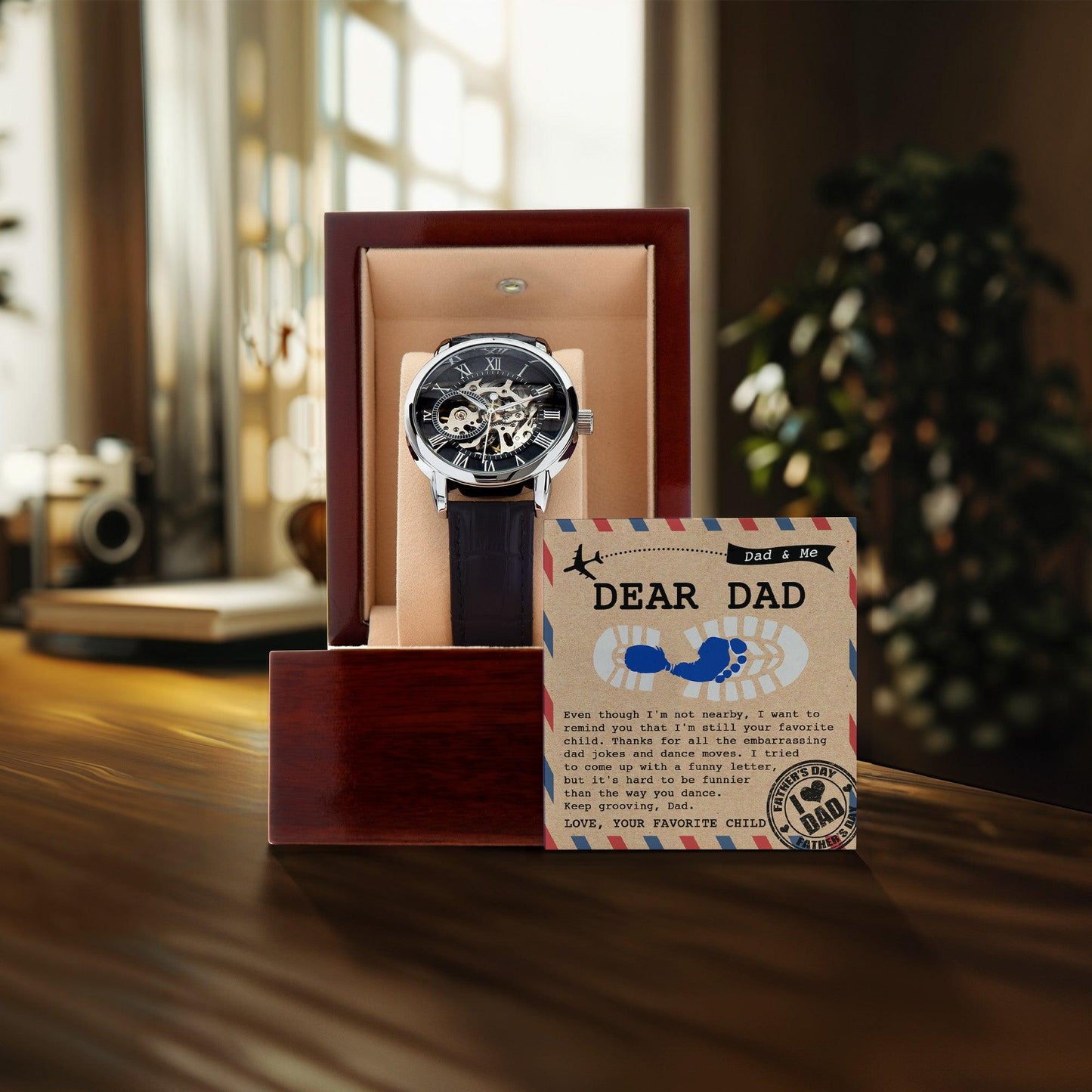 Dad Gift -Thanks for All The Embarrassing Dad Jokes and Dance Moves - Your Favorite Child Men's Openwork Watch with Gift Box