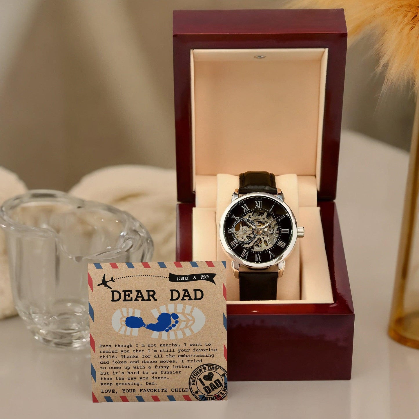 Dad Gift -Thanks for All The Embarrassing Dad Jokes and Dance Moves - Your Favorite Child Men's Openwork Watch with Gift Box