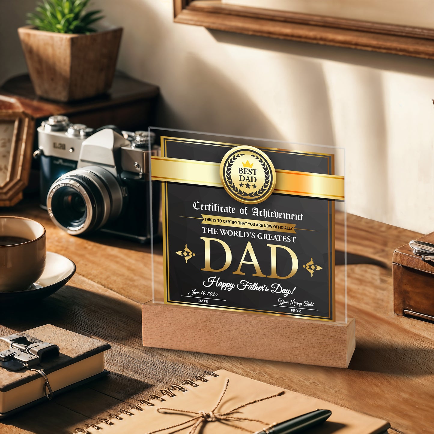 Certificate of Achievement for the World's Greatest Dad Personalized Acrylic Plaque