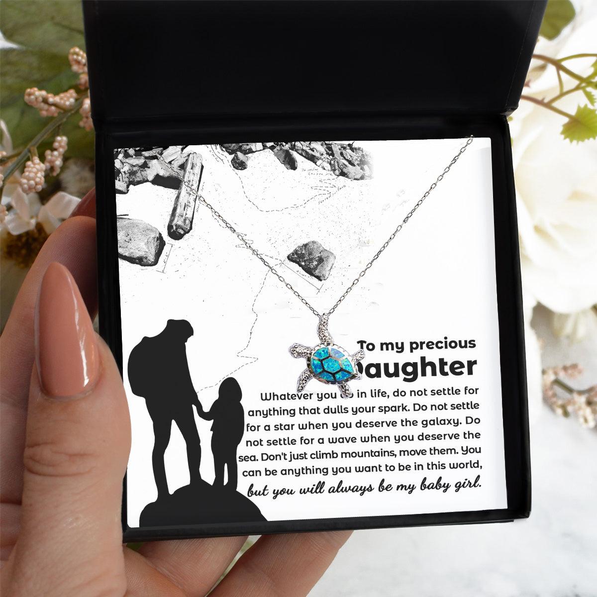 Daughter Gift You Will Always Be My Little Girl Birthday Graduation Sea Turtle Opal Pendant Necklace